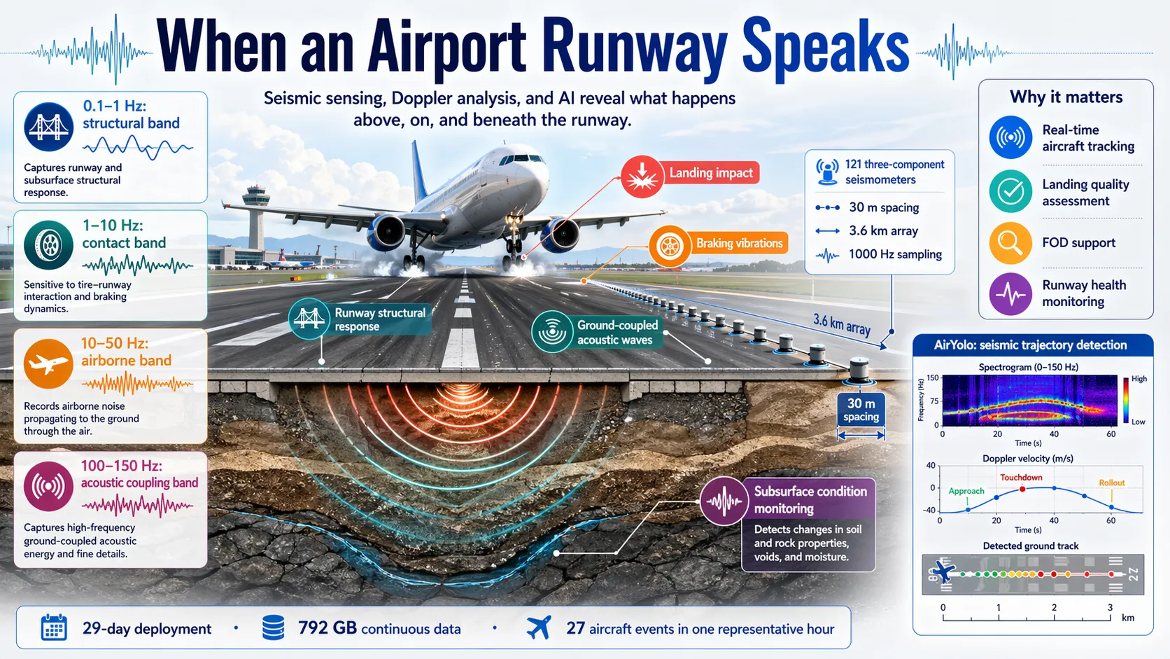 Runway seismic sensing overview infographic