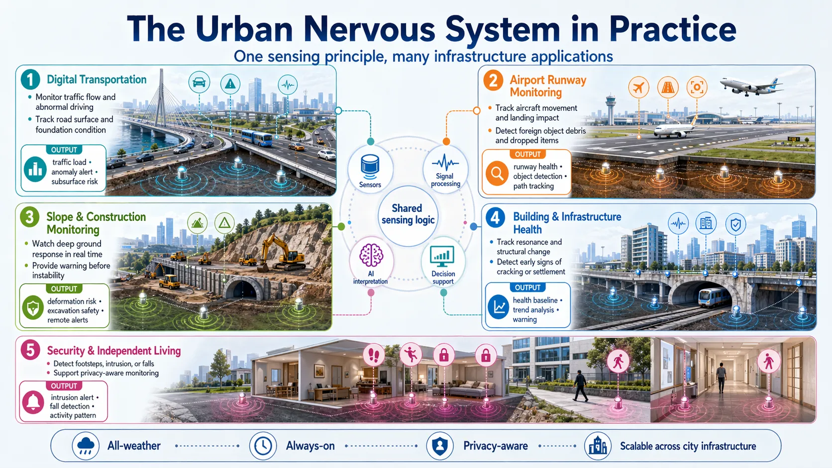Urban nervous system infographic showing multiple applications